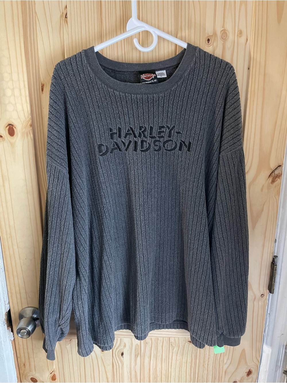 Harley-Davidson Charcoal Gray Ribbed Crewneck Sweatshirt